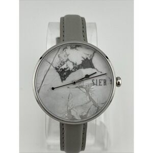 Sier By Jord Arcadia Marble Dial Women 38mm Case Gray Leather Band-‎ New Battery